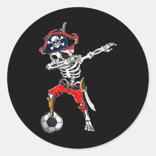 Dabbing Skeleton Pirate And Soccer Ll Halloween Co Classic Round Sticker