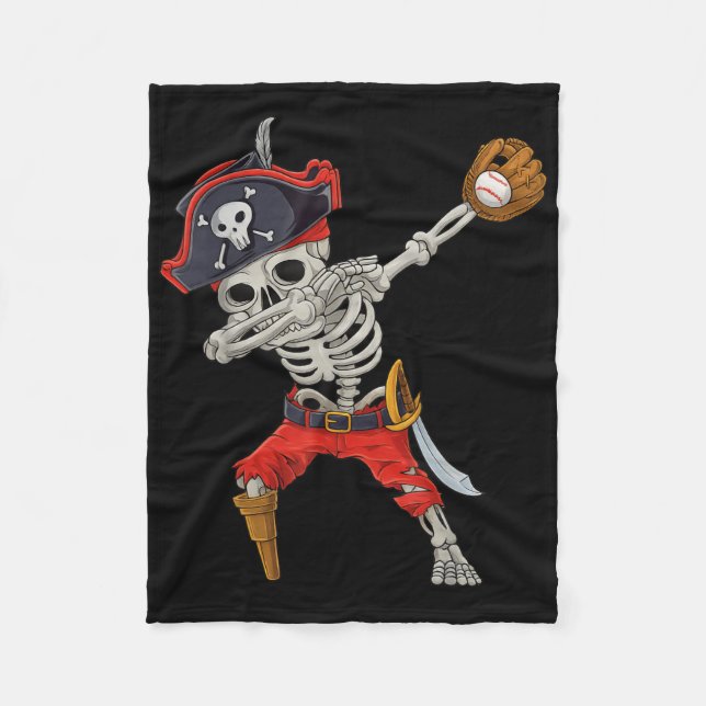 Dabbing Skeleton Pirate Baseball Funny Halloween S Fleece Blanket (Front)