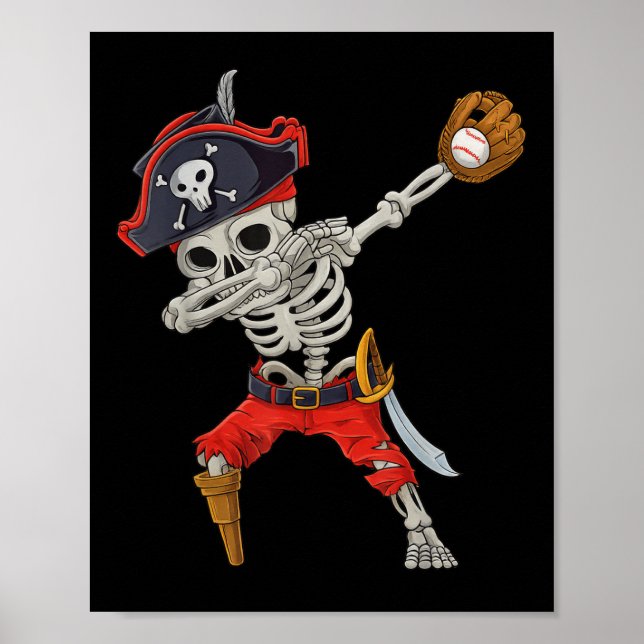 Dabbing Skeleton Pirate Baseball Funny Halloween S Poster (Front)