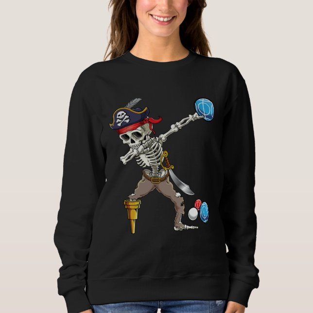 Dabbing Skeleton Pirate Bocce Ball Boccie Hallowee Sweatshirt (Front)
