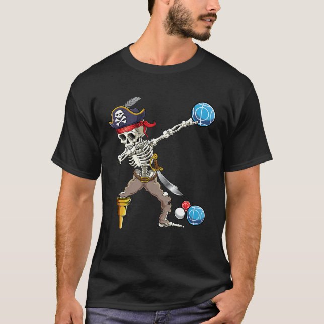 Dabbing Skeleton Pirate Bocce Ball Boccie Hallowee T-Shirt (Front)