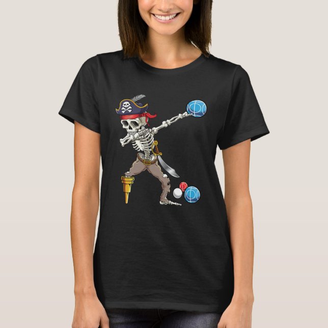 Dabbing Skeleton Pirate Bocce Ball Boccie Hallowee T-Shirt (Front)