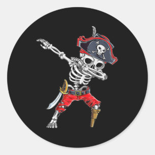 Dabbing Skeleton Pirate Funny Halloween Kids Jolly Classic Round Sticker