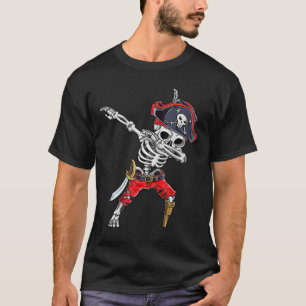 Dabbing Skeleton Pirate Funny Halloween Kids Jolly T-Shirt