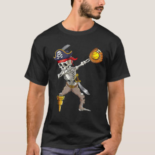 Dabbing Skeleton Pirate Girls Softball Player Team T-Shirt