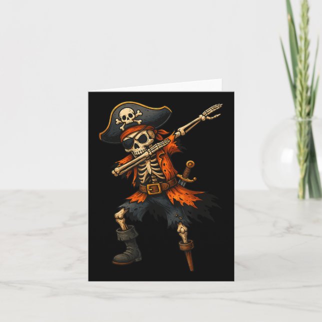 Dabbing Skeleton Pirate Halloween Costume For Kids Card (Front)