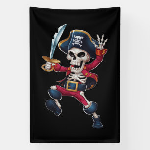 Dabbing Skeleton Pirate Halloween Kids Jolly Roger Banner