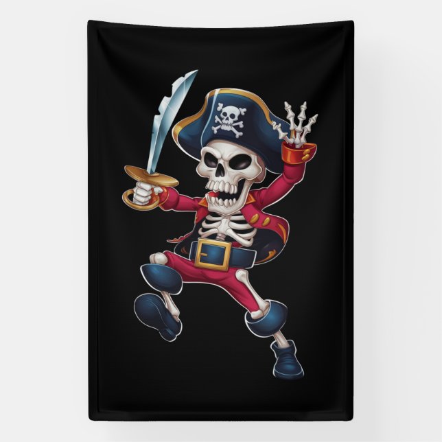 Dabbing Skeleton Pirate Halloween Kids Jolly Roger Banner (Vertical)