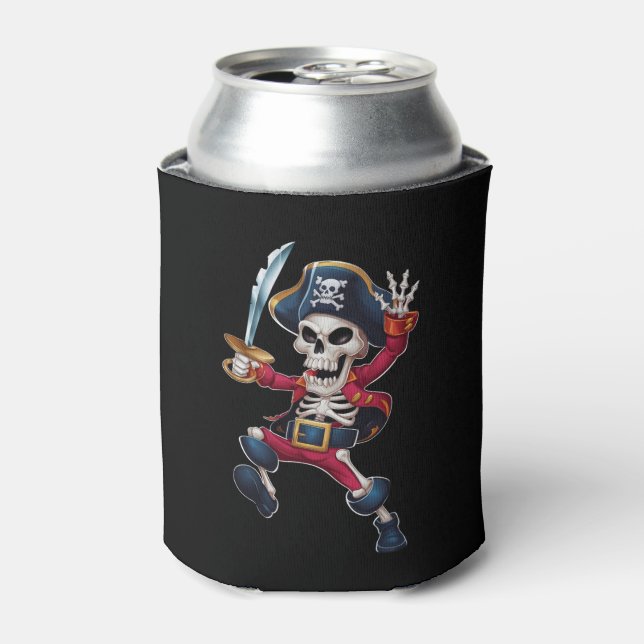 Dabbing Skeleton Pirate Halloween Kids Jolly Roger Can Cooler (Can Front)