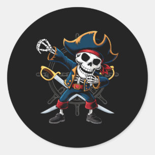Dabbing Skeleton Pirate Halloween Kids Jolly Roger Classic Round Sticker