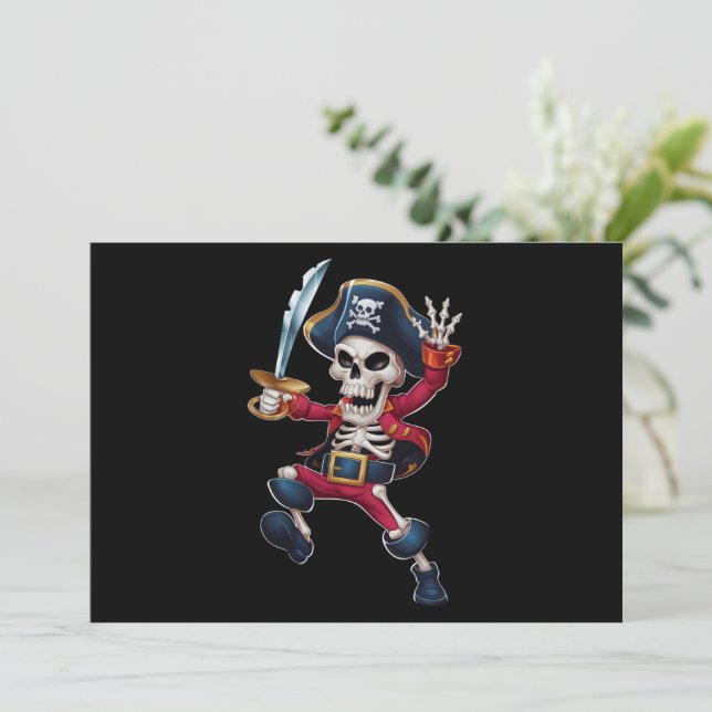 Dabbing Skeleton Pirate Halloween Kids Jolly Roger Invitation (Standing Front)