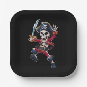 Dabbing Skeleton Pirate Halloween Kids Jolly Roger Paper Plate