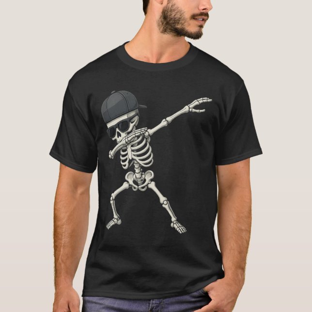 Dabbing Skeleton Pirate Halloween Kids Jolly Roger T-Shirt (Front)
