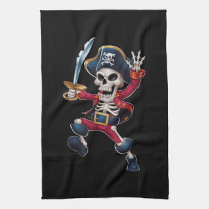 Dabbing Skeleton Pirate Halloween Kids Jolly Roger Tea Towel