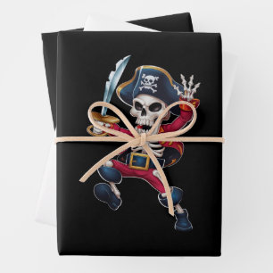 Dabbing Skeleton Pirate Halloween Kids Jolly Roger Wrapping Paper Sheet
