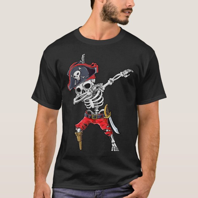 Dabbing Skeleton Pirate  Halloween Kids Jolly  T-Shirt (Front)