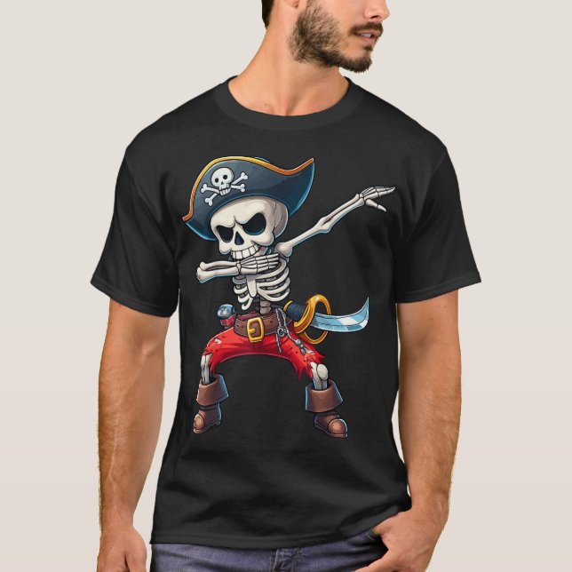 Dabbing Skeleton Pirate Kids Halloween Pirate  T-Shirt (Front)