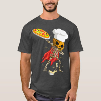 Dabbing Skeleton pizza chef Halloween Scary Pumpki T-Shirt