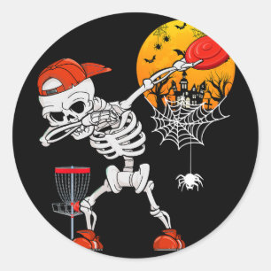 Dabbing Skeleton Playing Disc Golf Halloween Playe Classic Round Sticker