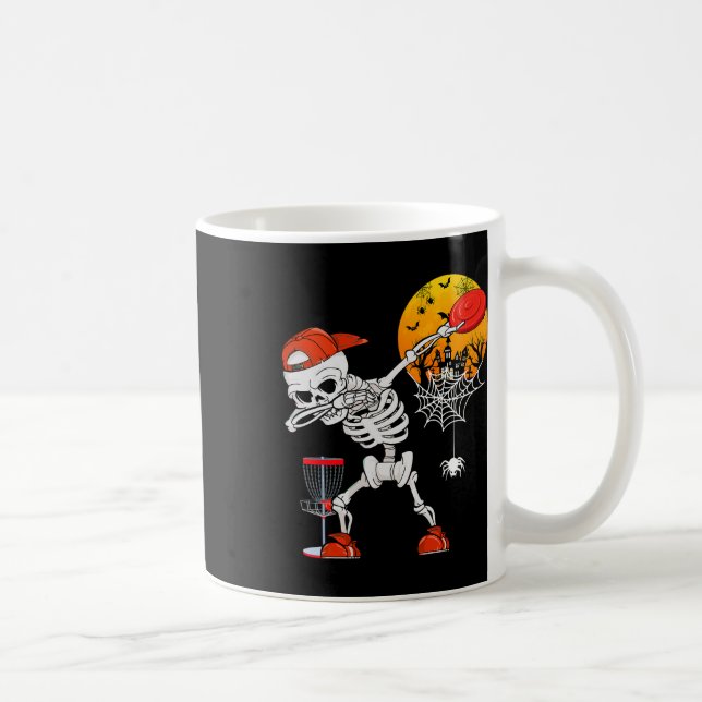 Dabbing Skeleton Playing Disc Golf Halloween Playe Coffee Mug (Right)