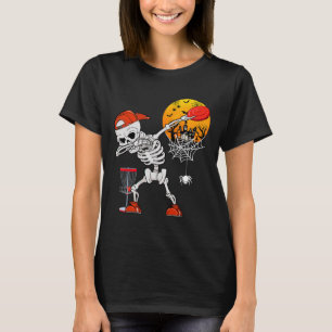 Dabbing Skeleton Playing Disc Golf Halloween Playe T-Shirt