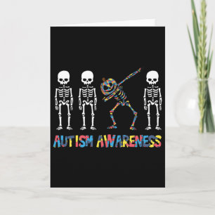 Dabbing Skeleton Pumpkin Autism Awareness Hallowee Card