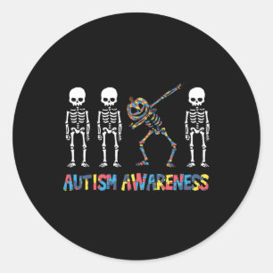 Dabbing Skeleton Pumpkin Autism Awareness Hallowee Classic Round Sticker