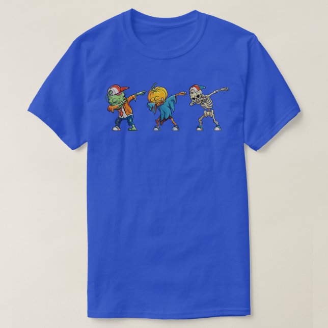 Dabbing Skeleton Pumpkin Design Gift Funny Hallowe T-Shirt (Design Front)