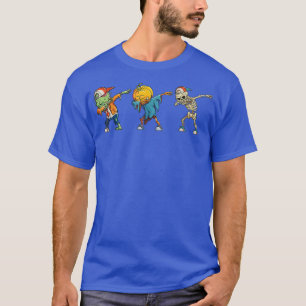 Dabbing Skeleton Pumpkin Design Gift Funny Hallowe T-Shirt