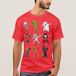 Dabbing Skeleton Pumpkin Ghost Funny Halloween Cos T-Shirt