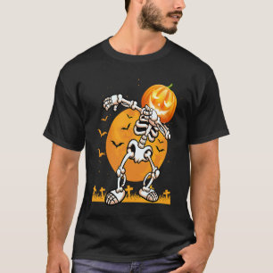 Dabbing Skeleton Pumpkin Halloween Costume Men Wom T-Shirt