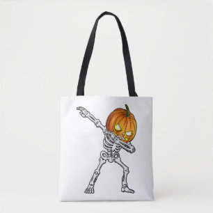 dabbing skeleton pumpkin halloween men dab dance tote bag