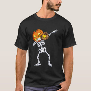 Dabbing Skeleton Pumpkin Halloween Softball Player T-Shirt