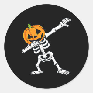 Dabbing Skeleton Pumpkin Head Fun Halloween Dab  Classic Round Sticker