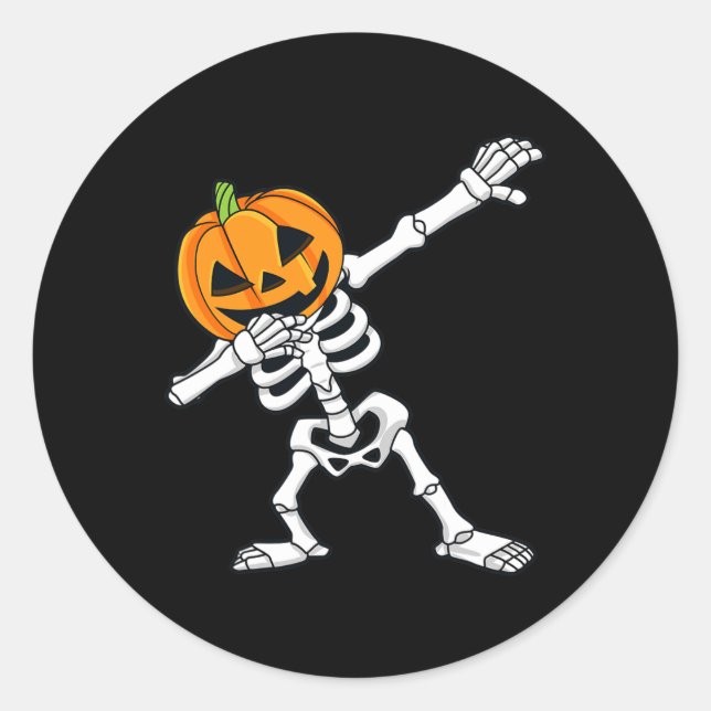 Dabbing Skeleton Pumpkin Head Fun Halloween Dab  Classic Round Sticker (Front)