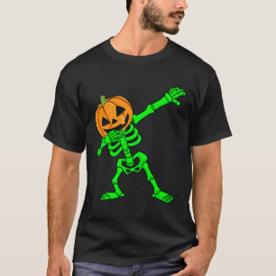 Dabbing Skeleton Pumpkin Head Halloween Dab   T-Shirt