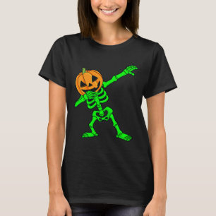 Dabbing Skeleton Pumpkin Head Halloween Dab T-Shirt