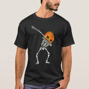 Dabbing Skeleton Pumpkin Head  Halloween Dancing S T-Shirt
