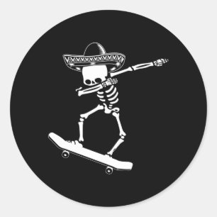 Dabbing Skeleton Skateboard Dia De Los Muertos Classic Round Sticker