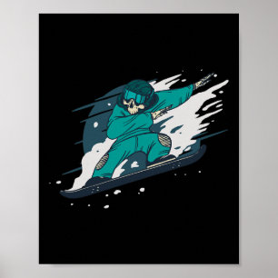 Dabbing Skeleton Snowboarder Snowboard Snowboardin Poster