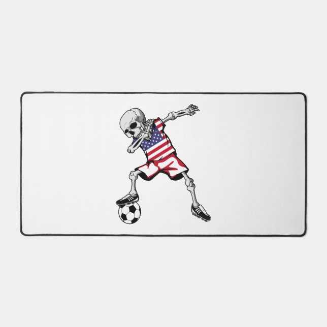 Dabbing Skeleton Soccer Halloween United States Desk Mat (Front)