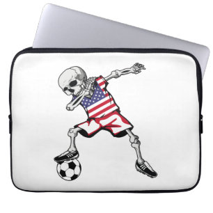 Dabbing Skeleton Soccer Halloween United States Laptop Sleeve
