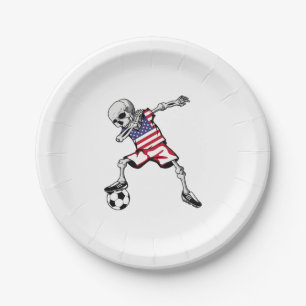 Dabbing Skeleton Soccer Halloween United States Paper Plate