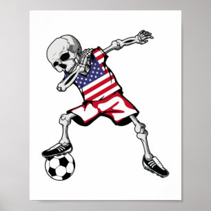 Dabbing Skeleton Soccer Halloween United States Poster