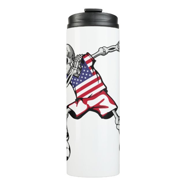 Dabbing Skeleton Soccer Halloween United States Thermal Tumbler (Front)