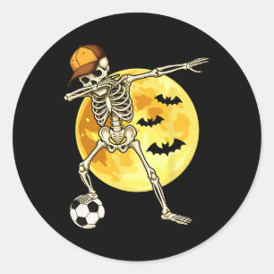 Dabbing Skeleton Soccer Player Halloween Moon Classic Round Sticker