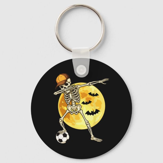 Dabbing Skeleton Soccer Player Halloween Moon  Key Ring (Front)