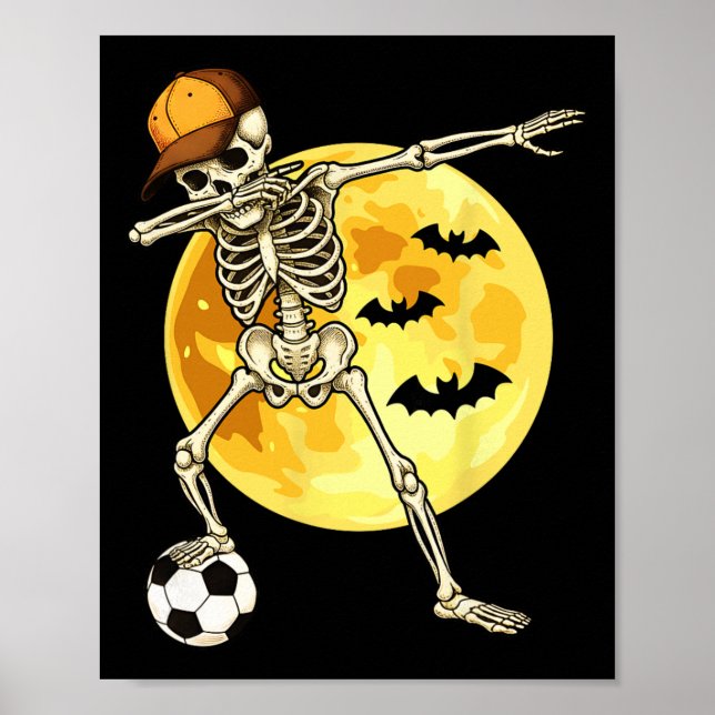 Dabbing Skeleton Soccer Player Halloween Moon  Poster (Front)