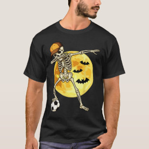 Dabbing Skeleton Soccer Player Halloween Moon T-Shirt