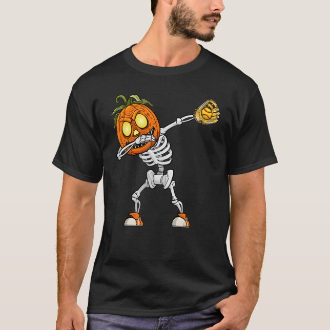 Dabbing Skeleton Softball Player Catcher Pitcher H T-Shirt (Front)